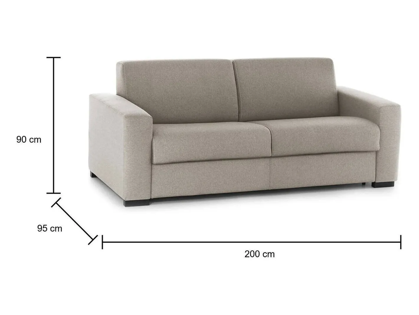 Sofá-cama Dabagn, Sofá grande de 2 lugare, 100% Fabricado na Itália, Sofá da ala com abertura giratória, em tecido acolchoado, com braço padrão, Cm 200x95h90, Taupe*Talamo Italia Online