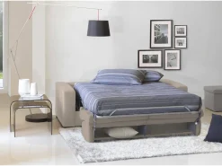 Sofá-cama Dabagn, Sofá grande de 2 lugare, 100% Fabricado na Itália, Sofá da ala com abertura giratória, em tecido acolchoado, com braço padrão, Cm 200x95h90, Taupe*Talamo Italia Online