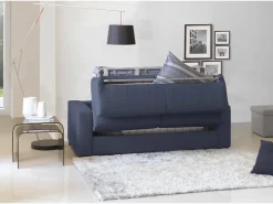 Talamo Italia Sofá*Sofá-cama Dabaida, Sofá grande de 2 lugare, 100% Fabricado na Itália, Sofá da ala com abertura giratória, em tecido acolchoado, com braço fino, 180x95h90 cm, Azul