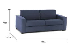 Talamo Italia Sofá*Sofá-cama Dabaida, Sofá grande de 2 lugare, 100% Fabricado na Itália, Sofá da ala com abertura giratória, em tecido acolchoado, com braço fino, 180x95h90 cm, Azul