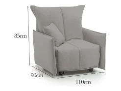 Talamo Italia Poltrona*Sofá-cama Dabari, Sofá individual, 100% Fabricado na Itália, Poltrona de ala com abertura para carrinho, em tecido acolchoado, com braço padrão, 110x90h85 cm, Cinza Cinzento