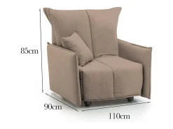 Sofá-cama Dabari, Sofá individual, 100% Fabricado na Itália, Poltrona de ala com abertura para carrinho, em tecido acolchoado, com braço padrão, Cm 110x90h85, Taupe^Talamo Italia Online