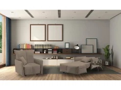 Sofá-cama Dabari, Sofá individual, 100% Fabricado na Itália, Poltrona de ala com abertura para carrinho, em tecido acolchoado, com braço padrão, Cm 110x90h85, Taupe^Talamo Italia Online