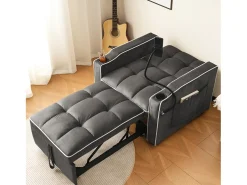 Sofá-cama de 1 lugar com porta-copos e suporte para telefone - 83 x 75 x 167 cm - Veludo - Cinza escuro^Merax Sale