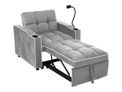 Sofá-cama de 1 lugar com porta-copos e suporte para telefone - 83 x 75 x 167 cm - Veludo - Cinza^Merax Best
