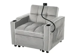 Sofá-cama de 1 lugar com porta-copos e suporte para telefone - 83 x 75 x 167 cm - Veludo - Cinza^Merax Best