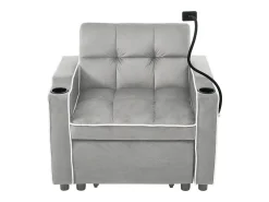 Sofá-cama de 1 lugar com porta-copos e suporte para telefone - 83 x 75 x 167 cm - Veludo - Cinza^Merax Best