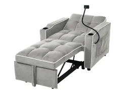 Sofá-cama de 1 lugar com porta-copos e suporte para telefone - 83 x 75 x 167 cm - Veludo - Cinza^Merax Best