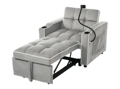 Sofá-cama de 1 lugar com porta-copos e suporte para telefone - 83 x 75 x 167 cm - Veludo - Cinza^Merax Best