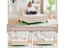 Sofá-cama de 3 lugares - 142 x 128 x 85 cm - com porta-copos + portas USB + LEDs - veludo -^Merax Outlet