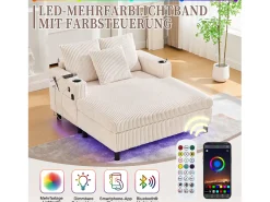 Sofá-cama de 3 lugares - 142 x 128 x 85 cm - com porta-copos + portas USB + LEDs - veludo -^Merax Outlet