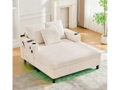 Sofá-cama de 3 lugares - 142 x 128 x 85 cm - com porta-copos + portas USB + LEDs - veludo -^Merax Outlet