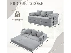 Sofá-cama de 3 lugares - 200 x 94 x 67 cm - com bolsos laterais + 3 almofadas - veludo - cinza claro^Merax Sale
