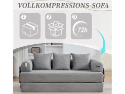 Sofá-cama de 3 lugares - 200 x 94 x 67 cm - com bolsos laterais + 3 almofadas - veludo - cinza claro^Merax Sale