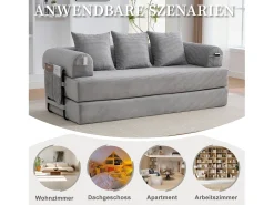 Sofá-cama de 3 lugares - 200 x 94 x 67 cm - com bolsos laterais + 3 almofadas - veludo - cinza claro^Merax Sale