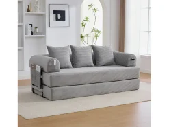 Sofá-cama de 3 lugares - 200 x 94 x 67 cm - com bolsos laterais + 3 almofadas - veludo - cinza claro^Merax Sale
