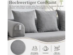 Sofá-cama de 3 lugares - 200 x 94 x 67 cm - com bolsos laterais + 3 almofadas - veludo - cinza claro^Merax Sale