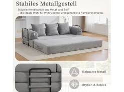 Sofá-cama de 3 lugares - 200 x 94 x 67 cm - com bolsos laterais + 3 almofadas - veludo - cinza claro^Merax Sale