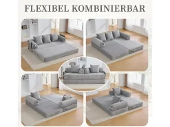 Sofá-cama de 3 lugares - 200 x 94 x 67 cm - com bolsos laterais + 3 almofadas - veludo - cinza claro^Merax Sale