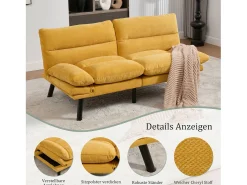 Sofá-cama de 2 lugares - 165 x 90 x 76 cm - com encosto e braços ajustáveis - Microfibra -*Merax New