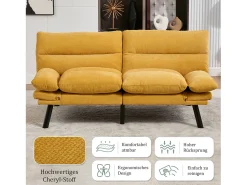 Sofá-cama de 2 lugares - 165 x 90 x 76 cm - com encosto e braços ajustáveis - Microfibra -*Merax New