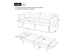 Sofá-cama de 2 lugares - 178 x 82 x 70 cm - com encosto e braços ajustáveis - veludo -*Merax Outlet