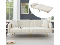 Sofá-cama de 2 lugares - 178 x 82 x 70 cm - com encosto e braços ajustáveis - veludo -*Merax Outlet