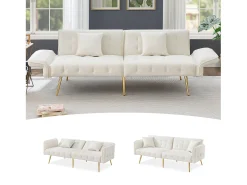 Sofá-cama de 2 lugares - 178 x 82 x 70 cm - com encosto e braços ajustáveis - veludo -*Merax Outlet