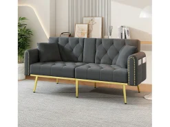 Sofá-cama de 2 lugares - 175 x 80 x 73,5 cm - 3 posições reclináveis e com porta-copos - veludo - cinza*Merax Best