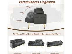 Sofá-cama de 2 lugares - 175 x 80 x 73,5 cm - 3 posições reclináveis e com porta-copos - veludo - cinza*Merax Best