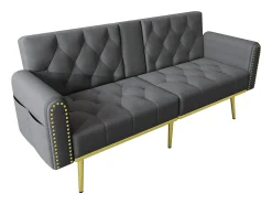 Sofá-cama de 2 lugares - 175 x 80 x 73,5 cm - 3 posições reclináveis e com porta-copos - veludo - cinza*Merax Best