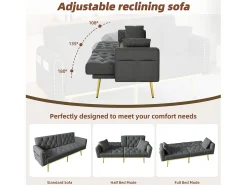 Sofá-cama de 2 lugares - 175 x 80 x 73,5 cm - 3 posições reclináveis e com porta-copos - veludo - cinza*Merax Best