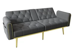 Sofá-cama de 2 lugares - 175 x 80 x 73,5 cm - 3 posições reclináveis e com porta-copos - veludo - cinza*Merax Best