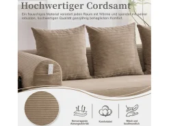 Sofá-cama de 3 lugares - 200 x 94 x 67 cm - com bolsos laterais + 3 almofadas - veludo - cáqui*Merax Discount