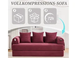 Sofá-cama de 3 lugares - 200 x 94 x 67 cm - com bolsos laterais + 3 almofadas - veludo -^Merax New