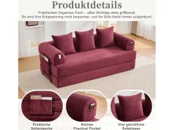 Sofá-cama de 3 lugares - 200 x 94 x 67 cm - com bolsos laterais + 3 almofadas - veludo -^Merax New