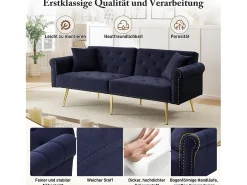 Sofá-cama de 2 lugares - 173 x 75 x 70 cm - Encosto ajustável em 3 posições + pés de metal dourado - veludo - escuro*Merax Sale