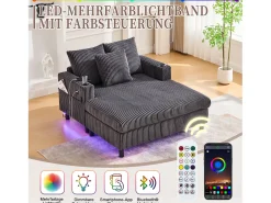 Sofá-cama de 3 lugares - 142 x 128 x 85 cm - com porta-copos + portas USB + LEDs - veludo - cinza escuro*Merax Sale