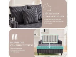 Sofá-cama de 3 lugares - 142 x 128 x 85 cm - com porta-copos + portas USB + LEDs - veludo - cinza escuro*Merax Sale