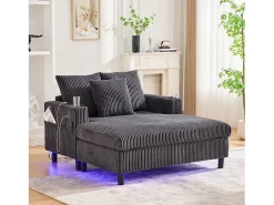 Sofá-cama de 3 lugares - 142 x 128 x 85 cm - com porta-copos + portas USB + LEDs - veludo - cinza escuro*Merax Sale