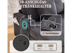 Sofá-cama de 3 lugares - 142 x 128 x 85 cm - com porta-copos + portas USB + LEDs - veludo - cinza escuro*Merax Sale