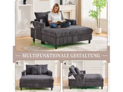 Sofá-cama de 3 lugares - 142 x 128 x 85 cm - com porta-copos + portas USB + LEDs - veludo - cinza escuro*Merax Sale