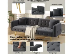 Sofá-cama de 2 lugares - 178 x 82 x 70 cm - com encosto e braços ajustáveis - veludo - cinza^Merax Best