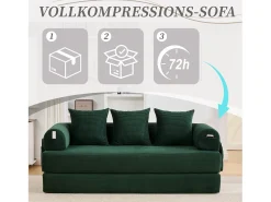 Sofá-cama de 3 lugares - 200 x 94 x 67 cm - com bolsos laterais + 3 almofadas - veludo -*Merax