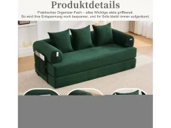 Sofá-cama de 3 lugares - 200 x 94 x 67 cm - com bolsos laterais + 3 almofadas - veludo -*Merax