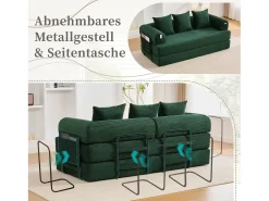 Sofá-cama de 3 lugares - 200 x 94 x 67 cm - com bolsos laterais + 3 almofadas - veludo -*Merax