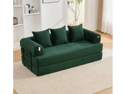 Sofá-cama de 3 lugares - 200 x 94 x 67 cm - com bolsos laterais + 3 almofadas - veludo -*Merax