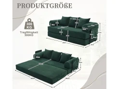 Sofá-cama de 3 lugares - 200 x 94 x 67 cm - com bolsos laterais + 3 almofadas - veludo -*Merax