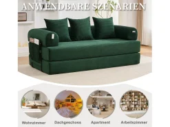 Sofá-cama de 3 lugares - 200 x 94 x 67 cm - com bolsos laterais + 3 almofadas - veludo -*Merax