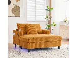 Sofá-cama de 3 lugares - 142 x 128 x 85 cm - com porta-copos + portas USB + LEDs - veludo -*Merax Online